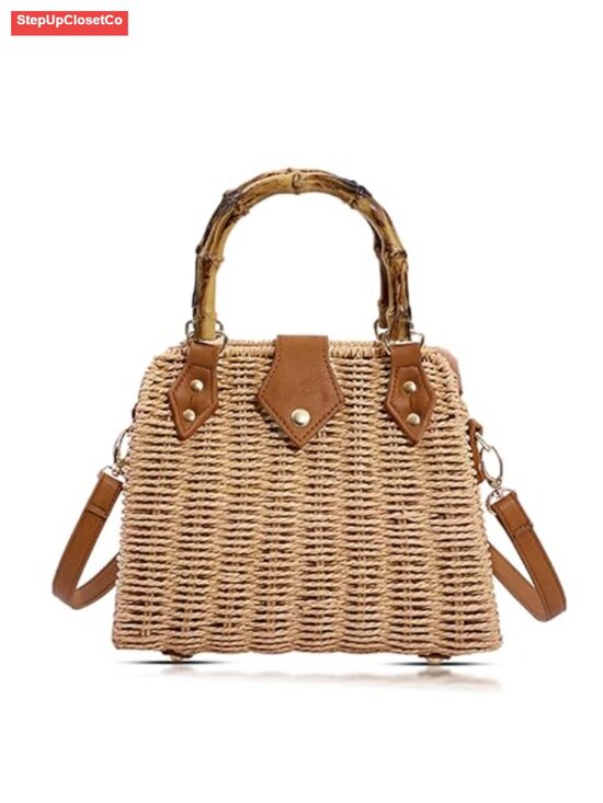 Handbags - Bohemian Handmade Straw Crossbody Bag Bamboo Handle Woven Beach Purse